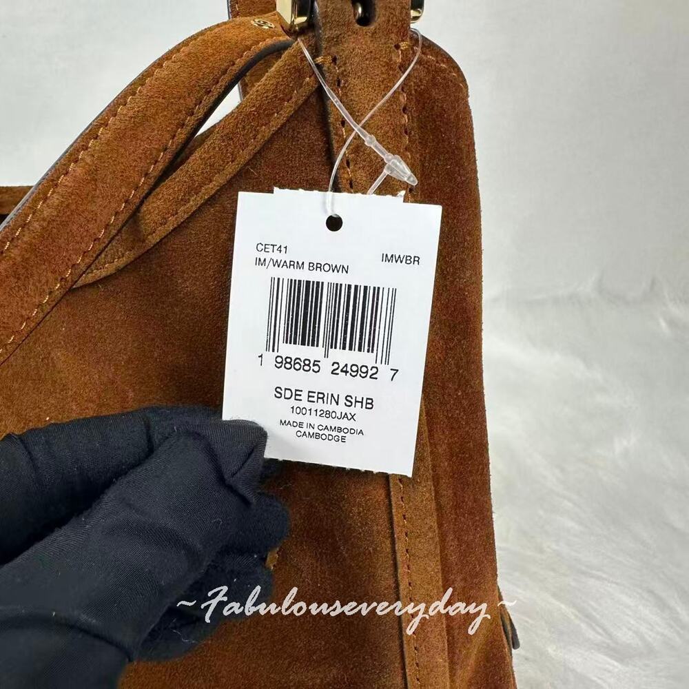 Coach Erin Shoulder Bag In Suede/Gold/Warm Brown CET41 NWT - Picture 7 of 10